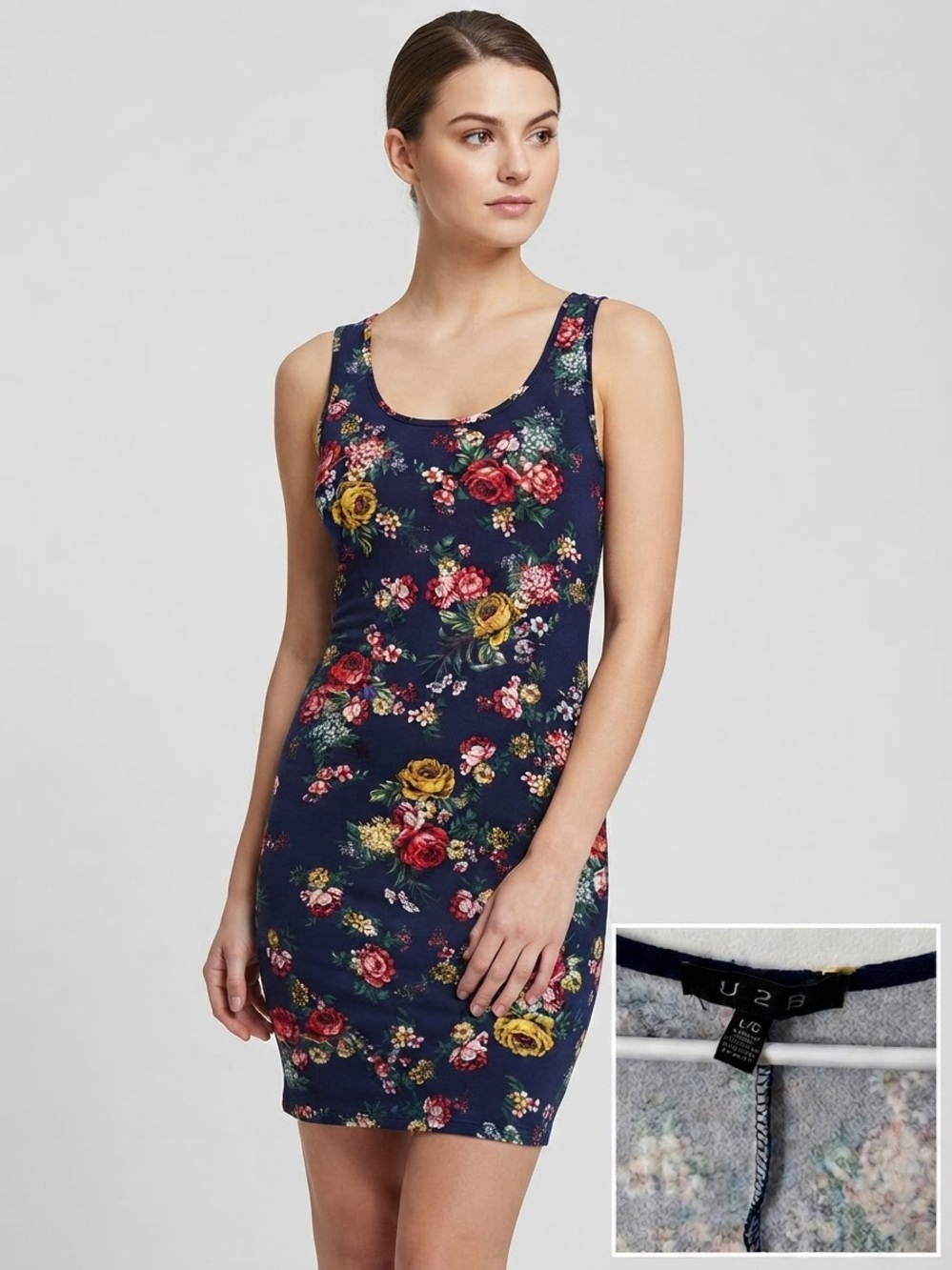 U2B Floral Scoop Neck Bodycon Tank Dress Size L